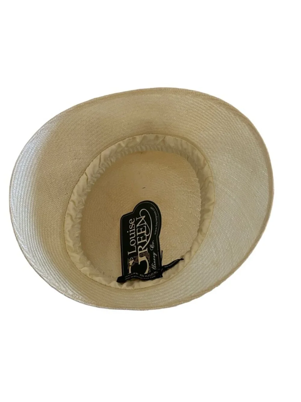 Louise Green Ivory Straw Hat With Satin Ribbon & Floral Accent